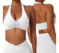 Litthing Sports Bras Women Sexy Halter Neck Bras Solid Color Gym Bralettes Quick Drying Elastic Yoga Bra Mid Impact Support Running Bra with Removal Pads for Workout Fitness Casual White
