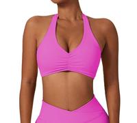 Litthing Sports Bras Women Sexy Halter Neck Bras Solid Color Gym Bralettes Quick Drying Elastic Yoga Bra Mid Impact Support Running Bra with Removal Pads for Workout Fitness Casual Rose Red