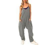 Litthing Women’s Dungarees Wide Leg Jumpsuit with Big Pockets Oversized Loose Zip Casual Overalls Adjustable Thin Straps Solid Colour Pant One Piece Baggy Comfort Romper Playsuit