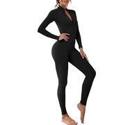 Litthing Women Yoga Jumpsuits Long Sleeve Bodycon One Piece Sexy Fitness Playsuit Zipper Activewear Womens Gym Set Skinny Tracksuit Stretchy Romper Ribbed Workout Outfits