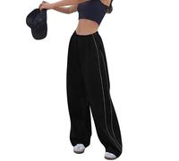 Litthing Womens Baggy Cargo Trousers Elastic Waist Parachute Pants Drawstring Wide Leg Casual Track Pant with Pockets Y2k Streetwear for Women Black