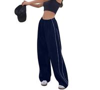 Litthing Womens Baggy Cargo Trousers Elastic Waist Parachute Pants Drawstring Wide Leg Casual Track Pant with Pockets Y2k Streetwear for Women Dark Blue