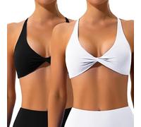 Litthing Womens Sexy Sports Bra Backless V Neck Gym Bra Low Cut Strappy Athletic Bras Criss Cross Workout Crop Tank Tops Wireless Removable Padded Yoga Bralette for Fitness
