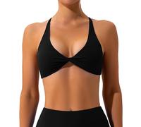 Litthing Womens Sexy Sports Bra Backless V Neck Gym Bra Low Cut Strappy Athletic Bras Criss Cross Workout Crop Tank Tops Wireless Removable Padded Yoga Bralette for Fitness Black