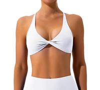 Litthing Womens Sexy Sports Bra Backless V Neck Yoga Bras Low Cut Athletic Crop Top Criss Cross Workout Tank Tops Wireless Removable Padded Bralette for Gym Fitness White