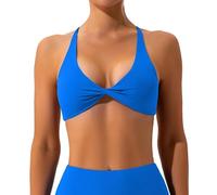 Litthing Womens Sexy Sports Bra Backless V Neck Yoga Bras Low Cut Athletic Crop Top Criss Cross Workout Tank Tops Wireless Removable Padded Bralette for Gym Fitness Blue