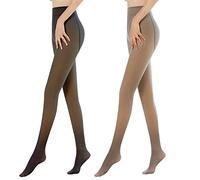 Litthing Women's Thermal Tights with Lined Fleece, Fake Translucent Plush Stockings for Slim Figure in Winter, Warm Tights Panty Trousers Leggings, 200g (2 pieces), Black&Brown, One Size