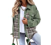 LITTLA Jackets For Women Uk, Women'S Denim Jacket Black Stitching Plaid Lapel Long Sleeve Button Up Boyfriend Jean Coat Vintage Distressed Oversized Denim Coat Casual Transition Outwear Blouses,M