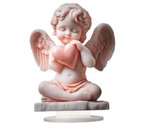 Little Angel Figurines, 25x19cm 2D Flat Angel Holding Heart Ornament with Acrylic Stand, Desktop Cupid Decor for Home Office Decorations