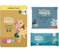 Little Angels Size 1 Nappies 70 Pack Bundle with Nappy Bags & Fragrance Free Wipes