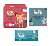 Little Angels Size 7 Nappy Pants 30 Pack Bundle with Nappy Bags & Fragrance Free Wipes