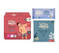 Little Angels Size 7 Nappy Pants 30 Pack bundle with Nappy bags & Lightly Fragranced Wipes