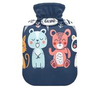Little Animal Party Cute hot Water Bottle with Soft Cover, 2L hot Compress for Hand Feet Warmer, Neck Shoulder Warmer, compresas calientes para el vientre