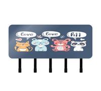 Little Animal Party Key Holder with Mail Organizer & 5 Self-Adhesive Hanging Wall Hanger for Wall Decor Living Room Doorway