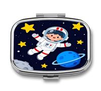 Little Astronauts Pill Box 2-Compartment Portable Travel Square Pill Case Daily Pill Holder with Store Vitamins Pocket Medicine Organizer for Office Home Fish Oil