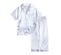 Little Baby Girls Boys Pajamas Set Satin Silk Kids Short Sleeves Sleepwear 2 Piece Button Down Classic Loungewear Pants Toddled Robe Big Girl Fleece Robe Toddler Girl Robe Set Silver
