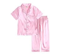Little Baby Girls Boys Pajamas Set Satin Silk Kids Short Sleeves Sleepwear 2 Piece Button Down Classic Loungewear Pants Toddled Robe Big Girl Fleece Robe Toddler Girl Robe Set Pink