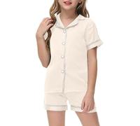 Little Baby Girls Boys Pajamas Set Silk Kids Short Sleeves Sleepwear 2 Piece Button Down Classic Loungewear Shorts Baby 3 Month Beige