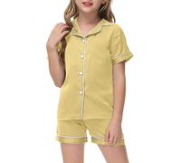 Little Baby Girls Boys Pajamas Set Silk Kids Short Sleeves Sleepwear 2 Piece Button Down Classic Loungewear Shorts Baby 3 Month Light Yellow