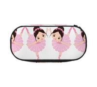 Little Ballerina Dancing Girl Double Zipper Pencil Case Makeup Bag,Large Capacity Crush-Resistant Polyester Organizer With 4 Pen Slots And Mesh Pocket For School Office Travel (Full Print Design)