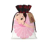 Little Ballerina Dancing Girl Print Drawstring Bags, Candy Snack Bag, Reusable Holiday Pouches for Wrapping & Storage M