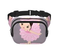 Little Ballerina Dancing Girl Print Square Double Layer bag Waist Bag Trendy Pack Travel Bag with Adjustable Bel, Black, One Size