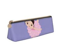 Little Ballerina Dancing Girl Print Stylish High-Capacity Leather Pencil Case Zippered Triangle Pouch Pens Boys Girls