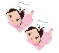 Little Ballerina Dancing Girl Prints Leather Heart earrings Pendant Stylish and light Lightweight Dangle for Women Girls, One Size, Leather, No Gemstone