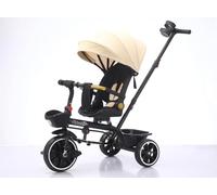 Little Bambino Baby Kids 5-in-1 Tricycle Trike Stroller with Canopy, 3 Wheels, Parent Push Handle, Unassembled, Beige