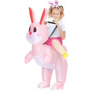 Little Bean Kids Inflatable Pink Rabbit Costume Blow Up Rabbit Costume Funny Riding Easter Party Cosplay Fancy Dress Outfit For Kids (Pink Rabbit, 100-120cm)