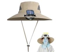 Little Bean Kids Solar Fan Wide Brim Summer Hat,Solars & USB Charging for Kids,with Fans UV Protective Swim Beach Hat Toddler Adjustable Chin Strap Cap 2-8 Years(Khaki)
