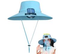 Little Bean Kids Solar Fan Wide Brim Summer Hat,Solars & USB Charging for Kids,with Fans UV Protective Swim Beach Hat Toddler Adjustable Chin Strap Cap 2-8 Years(Blue)
