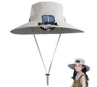 Little Bean Kids Solar Fan Wide Brim Summer Hat,Solars & USB Charging for Kids,with Fans UV Protective Swim Beach Hat Toddler Adjustable Chin Strap Cap 2-8 Years(Grey)