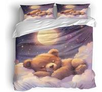 Little Bear Bedding Set For Boys Girls,Starry Sky And Moon Single Kids Duvet Cover 135×200Cm 3D Printed Soft Microfibre Polyester Comforter With Zipper Teens Quilt Cover 2 Pillowcases 50×75Cm