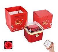 Little Bear Cake Rotating Ring Box,Bear Cake Valentine's Day Props for Proposal Engagement,Surprise Ring Necklace Bracelet Box Gift,for Wedding Engagement Birthday Party,for Women &Man (Red)