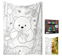 Little Bear Colouring Blanket for Adults Kids, 24 Colour Markers，150x127cm