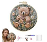 Little Bear Embroidery Kit for Beginners Complete | All-in-One Hand Embroidery Set with Hoops, Pre-Printed Fabric, Threads & Step-by-Step Guide | Creative Craft Gift for Adults & Teens (Little Bear)