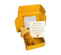 Little Bear in a Box, My little Worry bear in a box, Littles Pocket bear Hug, Handmand Emotional Support Crochet bears Toys with Positive Cards,for Friends Graduation (Brown)