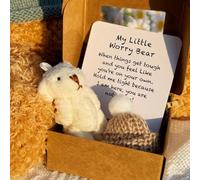 Little Bear in Box, Handmade Mini Plush Teddy Bear in Box, My Little Worry Bears, with Inspirational Card, Soft Handmade Teddy Keepsake for Lovers (White)