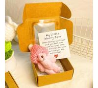 Little Bear in Box, Handmade Mini Plush Teddy Bear in Box with Inspirational Card, Cute Bear Gift for Sympathy, Little Pocket Bears, Soft Handmade Teddy Keepsake for Lovers (Pink)
