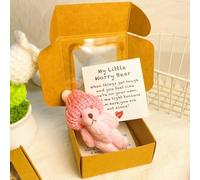 Little Bear in Box, My Little Worry Bear in a Box, Pocket Bears Hug, Handmade Mini Plush Teddy Bears with Hat, Send a Friend Stuffed Animals Sympathy Gift with Inspirational Card(Style C)