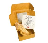 Little Bear in Box Ornament, Handmade Cute Bear Doll, Miniature Plush Toy in Box with Inspirational Card, Animal Pocket Toy for Kids