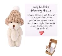 Little Bear in Box with a Hat, Emotional My Little Worry Bear Handmade Pocket Doll Positive Mini Plush Toy with Support Encouragement Card Small Inspirational Animal Gift (White)