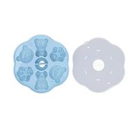 Little Bear Pudding Mold, Silicone Cute 3D Cartoon Bear Themed Baking Mould Baby Food Steamed Cake Mold with Lid for Home Kitchen (Blue)