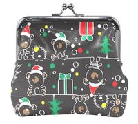 Little Bear Santa Claus Leather Purse for Women with Kiss Clasp and Buckle Coin Purse Little Bear Santa Black, OneSize, Little Bear Santa Black, OneSize, Classic