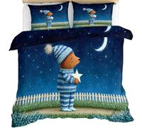 Little Bear Under The Night Sky Kids Duvet Cover Super King Size Moon Quilt Duvet Cover Nature Kids Bed Sets Grass Flowers Teen Bedding Sets for Boys Bushes Bedding Comforter Covers Set