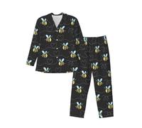 Little Bee Men'S Long-Sleeved Pajama Set Loungewear Leisure Loose Nighttime Sleep Relax Black