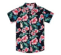 Little & Big Boy's Button Down Hawaiian Shirts Short Sleeve Cool Cartoon Print Dress Tops T-Shirt for Kids 7-14T, 1a3 Floral, 13-14 Years