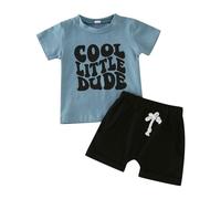 Little Big Boys Sets Kids Colour Blocked Outfit Dinosaur Monster Print top Cute Apparel Printed Cabana Set Stylish Letter Pattern Birthday Party Casual Outfits Blue