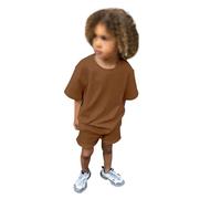 Little Big Boys Sets Kids Colour Blocked Outfit Dinosaur Monster Print top t-Shirt Matching Bottoms Animal Summer Outfits Beach Vacation Casual Suit Birthday Party Brown